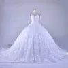 Luksusowe Koraliki Koronki Suknie Ślubne Długie Rękawy Ball Suknia Sheer Boat Neckline Hollow Back Empire Waist Robes De Mariée Vestidos de Novia