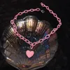 Söt akryl länkkedja harajuku kärlek lila rosa hjärthalsband härlig hip hop party punk vänner pendell choker smycken