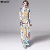 Banulin Runway Designer Spring Holiday Maxi Dress Manica lunga da donna Splendido abito camicia lungo vintage stampato Vestido 201204