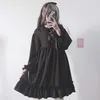 여성 블랙 프릴 드레스 일본 하라주쿠 랜턴 슬리브 로리타 스타일 학생의 드레스 달콤한 카와이 귀여운 나비 소녀 쉬폰 C510 T200320