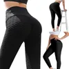 Collants Femmes Pantalon de Yoga Dames Pantalon Taille High Tondeuse Soulever Texture Leggings Santé Black1