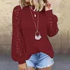 Elegant Lace Patchwork Long Sleeve Blouse Shirt Women Vintage Hollow Out O Neck Solid Tops Autumn Female Casual Streetwear Blusa