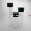 Transparente 300ml / 400ml / 500ml 12 Pçs / lote Vazio Garrafa de água de suco cilíndrico, tampa de parafuso preto Pet Glosse BottlesGood Qualtity