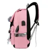 Duże torby szkolne dla nastoletnich dziewcząt USB Plecak Kobiet Kobiety Budka Bagpack Bagpack Pink Drukowanie Duże pojemność szkolna szkolna LJ201225