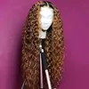 Curly Human Hair Wig Honey Blonde Ombre 13x1 Brasiliansk brun färg Deep Water Wave Highlight spets Front Wigs82054128251795