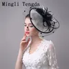 Mingli Tengda Esagerato Big Disc Hemp Hat Black Wedding Party Copricapo Cappello da sposa Velo Fiore e piuma Cappello da sposa Sposa T200620