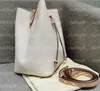 Women Tote Bucket Bag Shoulder Messenger Bags 44022 Flower Checkers Grid Leather string designer handbags Fashion Crossbody purse 216y