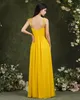 Vestido de dama de honra chiffon amarelo uma linha longa dama de honra vestido de verão feitos sob encomenda bm3102
