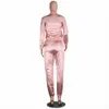 Zweiteilige Sets Frau Satin Trainingsanzüge Langarm O-Ausschnitt Top + Lange Hose 2 Set Schwarz Rosa Trainingsanzüge Trainingsanzug T200702