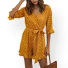 Sarı Polka Noktalar Baskı Kadın Tulumlar Pantolon Yaz 2020 Yeni Marka Tek Parça Tulum Kısa Pantolon Moda Street Giyim T200704