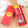 High Quality Stainless Steel Tableware Box Set Custom Printing Chinese Style Wedding Gift Durable Chopstick Spoon Dinnerware Set RRA11900