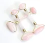 Chakra Natural Rose Tumbled Quartz Carved Reiki Crystal Healing Gua Sha Beauty Roller Massor Stick with Alloy Gold Plated gyj787