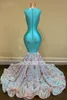 UPS Long Prom Party Dresses Black Girls Sparkly Sequin Sexig Sheer O Neck Mermaid African Women Gala Evening Party Glows