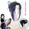 Anime Demon Slayer Kimetsu Nej Yaiba Kochou Shinobu Cosplay Kostym Kimono Uniform Halloween Julparty Kostym Wig LJ200930