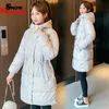 Зимние женщины Long Parkas Pare Мода Slim Tulten Lognaid Baddaid Hackets Колочное покрытие Женское сплошное длинное капюшон снежная куртка 200928