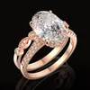 PANSYSEN 9ct Radiant Cut 9*1M lab Diamond Ring sets for Women Solid 925 Sterling Silver 18K Rose Gold Color Rings 220216