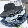 Maxsiti u vintage denim bucket hatt kvinnor tvättad bomull fiskare hatt tassel stor brim mode fritid bassäng hatt 211227