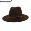 SHOWER Khaki Fedoras Hats For Women Woolen Felt Trilby Hat Ladies Leopard Female Autumn Winter Retro Pork Pie Hat1380812