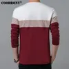 Coodrony T Shirt Erkekler Bahar Sonbahar Uzun Kollu O boyun T Shirt Mark Marka Giyim Moda Patchwork Pamuk Tee Tips LJ200827