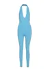 セクシーなディープVネック背中の刺繍フィットネスロンパースレディースジャンプスーツラッキーラベルレギンスボディコンジャンプスーツ女性夏のファッション