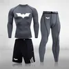 Spor Giyim erkek Sıkıştırma Kuru Tayt Uzun kollu T-shirt Koşu Şort Spor Iç Çamaşırı Yeni Kış Jogging 3-PCE Set Takım 201207