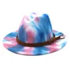 2021 Tie Färg ullfilt Jazz Fedora Mössor för kvinnor Lady Men Party Hat Wide Brim Panama Church Sombrero Cap Brown Belt Docor