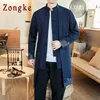 Zongke 중국어 국립 스타일 긴 윈드 브레이커 자켓 남성 가로복 긴 자켓 남자 힙합 윈드 브레이커 남자 자켓 코트 2020 LJ201013