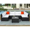 U-style Quality Rattan Wicker Patio Set U-Shape Sectional Outdoor Furniture Set with Cushions and Accent Pillows US stock a01 a12