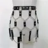 Skirts Gothic Faux Leather Harness Belt Skirt Women Metal Link Chain Patchwork Hollow Out Rave Party Nigh Club Mini