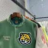 Designer-Mantel, Tigerkopf, Hot Dog, grüne Baseballuniform, von Menschen hergestellt, für Männer und Frauen, Paar, langärmelige Jacke