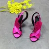 Sexy Satin Ruffles Sandalias para niñas Mujeres 10cm Tacones altos delgados Lado Fretwork Open Toe Plised Party Shoes Sandalias de verano