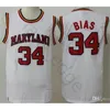 NCAA 1985 Maryland Terps #34 Len Bias College 농구 저지 빈티지 Len Bias Northwestern Wildcats 고등학교 스티치 유니폼 셔츠