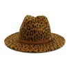 Leopard Top Hat Dla Kobiet Mężczyzn Szeroki Brim Kapelusze Formalny Kapelusz Kobieta Jazz Panama Cap Mężczyzna Film Fedora Caps Mens Trilby Chapeau Moda Akcesoria