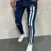 Marque hommes 2020 nouveau Hip rayure Patchwork déchiré jean coupe étroite maigre crayon automne pantalon homme Denim pantalon C1123