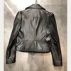 Natural Leather Women Lambskin Leather Bomber Biker Jacket Long Sleeves 100% Sheepskin Leather Coat H715 201030