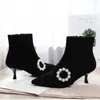 Thin High Heels Female Ankle Boots Solid Black Zip Up String Beading Buckle Sexy Elegant Point Toe 2020 Women's Autumn Boots1