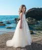 Off Shoulder Lace Flower Girl Dresses for Wedding Lace Appliques Jewel Neck Tulel Kids First Communion Dress Dop Pageant Gowns