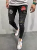 Fashion-Mens Zipper Дыра конструктора Jeans Black Ripped Slim Fit представи брюки карандаш мультистиль