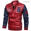 Läderjacka Herr Bomber Baseballjacka Biker Pu Coat Faux Pilot Varsity Fleece College Topp Läder Svart Slim Fit Motorcykel C1120