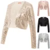 Abbigliamento da donna BP Shining Sequined Top Manica lunga Scollatura a maniche lunghe Pinzata Aperto anteriore Bolero Shrug per la festa di nozze T200319