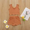 Zomer baby zachte katoenen kleding sets gebreide putjes mouwloze vest top + korte broek 2 stks / set outfits boutique kinderkleding m3089