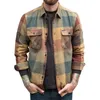 Mannen Casual Shirts Klepzakken Turn-down Kraag Mannen Vest Shirt Lange Mouwen Plaid Print Knoppen Down Jas Bovenkleding