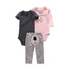 Noworodka Dziewczyna Ustawia Bawełniana Infantil Baby Girl Ubrania Z Długim Rękawem Body List + Spodnie Animal Elephant Pullover Suit Dot LJ201223