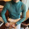 High Quality 6 Solid Color Sweater For Men Slim Turtleneck Long Sleeve Pull Homme Knitted Brown