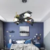 NOUVEAU haut de gamme personnalisation noir créatif rétro combattant garçon chambre chambre d'enfant lampe dessin animé décoratif avion lustre LED