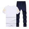 Homens Tracksuits Verão Homens Esporte Tracksuit Impresso Slim Cool Mangas Curtas T-shirt com Corredores Calças Terno Casual