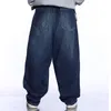 Hommes Large Jambe Bleu Jeans Hip Hop Streetwear Plus La Taille Hommes Blanchi Baggy Jeans Skateboarder Denim Pantalon 201116