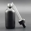 DHgate Assurance 30 50 60 100ml matte black glass essential oil bottle with measuring dropper pipette free ship 2oz beard oil bottle with black press dropper lid