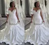 Plus Size Satin Weißes Hochzeitskleid Rüschen Designer One Shoulder Perlen Kristall Meerjungfrau Stil Brautkleid Open Back Damen Hochzeit Vestidos