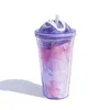 Sakura Pattern Plastic Cup with Straw Creative INS Style Double-Layered Water Cup 480ml Reusable Office Water Mug